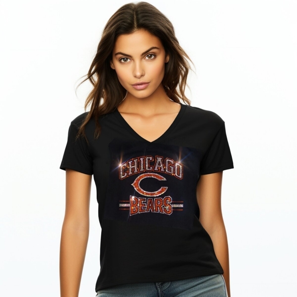 ☆SALE☆ New Womens NAVY Chicago BEARS  V-Neck Relaxed T-shirt L 2X-4X